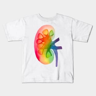 Watercolor Rainbow Kidney (white) Kids T-Shirt